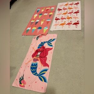 100% Polyester Pink Towel Bundle! 2 beach towels and 1 hooded towel